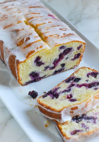 Lemon Blueberry Cake Loaf with Lemon Icing drizzle