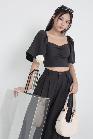 Dynasty Flutter Sleeves Top 2.0 in Gunmetal (XS)