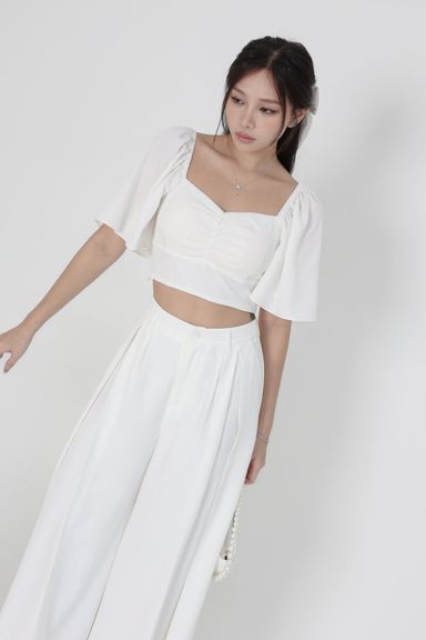 Dynasty Flutter Sleeves Top 2.0 in White (XS)