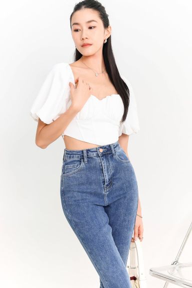 Parene Puffy Sleeve Top In White (XS)