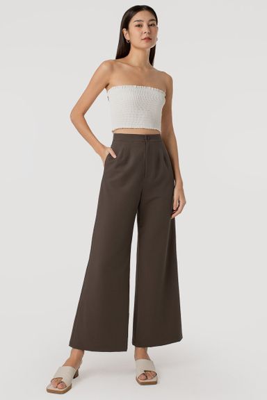 Kensley Pleated Wide Leg Pants in Rich Mocha (S)