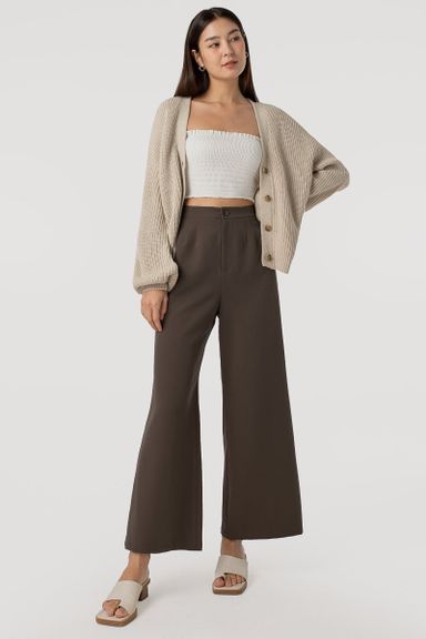 Kensley Pleated Wide Leg Pants in Rich Mocha (S)