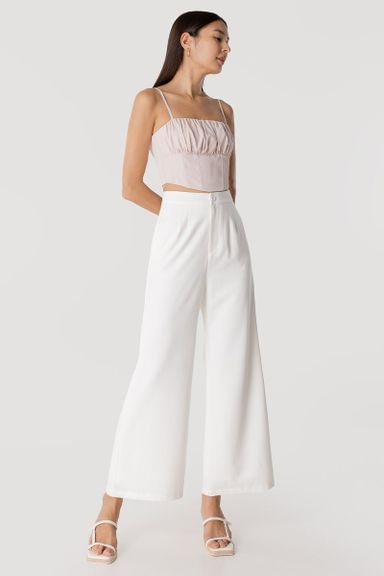 Kensley Pleated Wide Leg Pants in White (S)