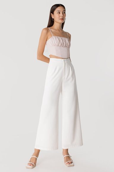 Kensley Pleated Wide Leg Pants in White (S)