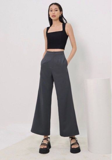 Kensley Pleated Wide Leg Pants in Gunmetal (S)