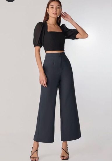 Kensley Pleated Wide Leg Pants in Gunmetal (S)