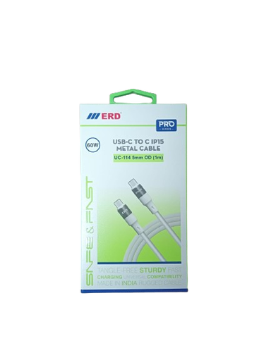 ERD UC-114 Type-C to C ip15 Metal Cable (60W, 5mm, 1Meter White)