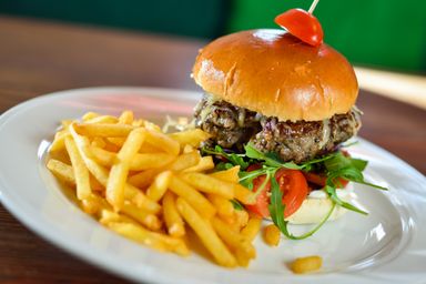 Plain Goat Burger and Chips