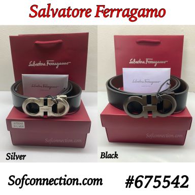 Salvatore ferragamo Men’s Reversible Belt ( 675542 ) Black- Brown , Silver Brown