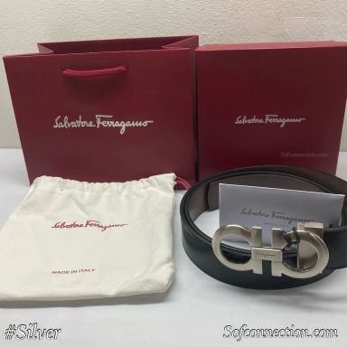 Salvatore ferragamo Men’s Reversible Belt ( 675542 ) Black- Brown , Silver Brown
