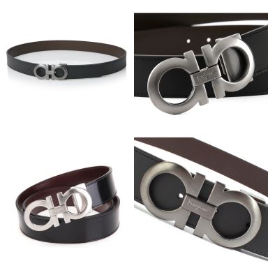 Salvatore ferragamo Men’s Reversible Belt ( 675542 ) Black- Brown , Silver Brown