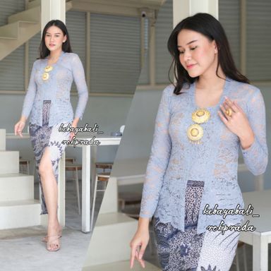 Kebaya dress | Complete set | for weddings or formal event | made of brocade and batik fabric, long sleeve and square neck | Lidya Series