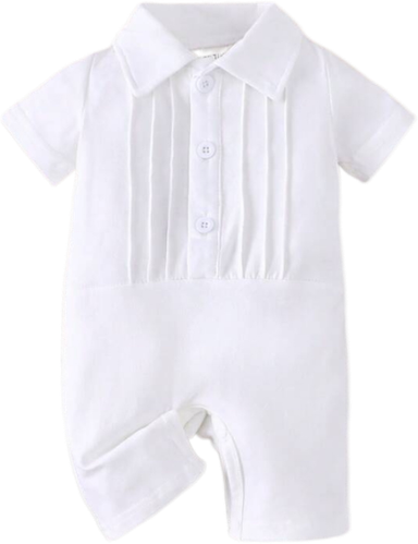 Baby boys pleated white romper 