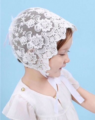 Baby girls White Lace Bonnet for Christening /Baptism