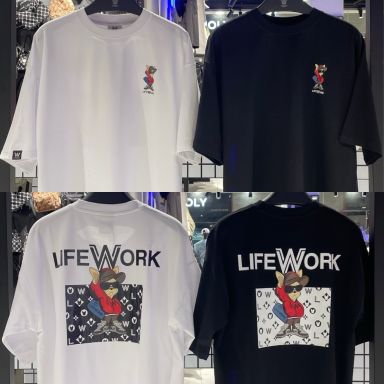 LIFEWORK Red Hoodie Hip Dog Monogram T-Shirt  