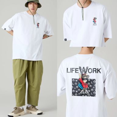 LIFEWORK Red Hoodie Hip Dog Monogram T-Shirt  