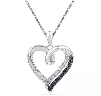 Sterling Silver Heart Necklace CZ Pendant & Chain Women White Black Pave