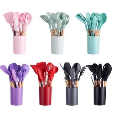 12 Piece Silicone  Wooden Handles Kitchenware Set