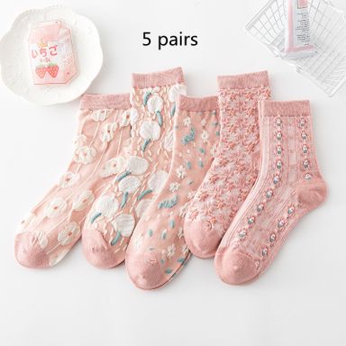 Cotton Socks Embossed Three-dimensional Small Flower Socks