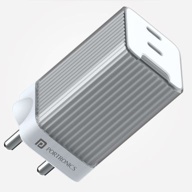 Portronics Adapto 4 Fast Charging Adapter, 45W High Power Wall Charger with Dual PD 3.0 Ports (Port 1-25w,Port 2-20w) Type C Charger for All Smartphones,Type C Enable Devices and iPhones