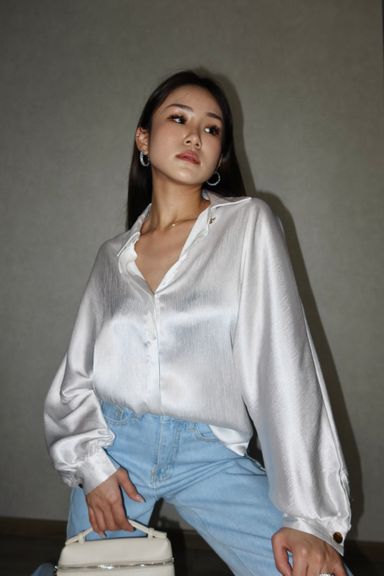 PLEATED SATIN BLOUSE