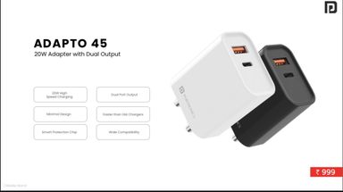 Portronics Adapto 45 20W Mach USB&Type-C Dual Output Super Fast Charger - Assorted Color