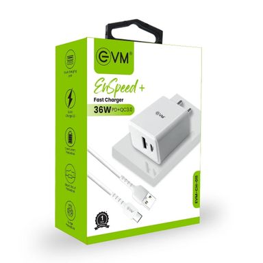 EVM EnSpeed+ 36W PD+QC 3.0 Fast Charging Travel Adapter with Type-C Cable