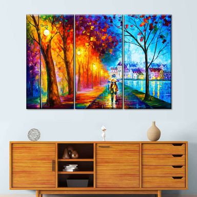 City By The Lake Abstract Painting 3 Piece Canvas Wall Art For Living Bedroom Office Decor 