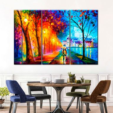 City By The Lake Abstract Painting 3 Piece Canvas Wall Art For Living Bedroom Office Decor 