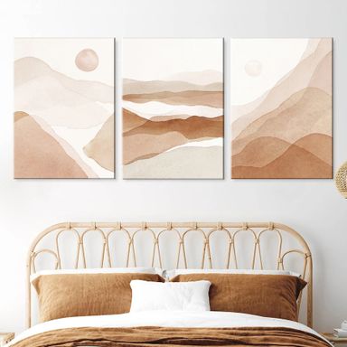 Beige Brown Modern Abstract Mountain 3 Piece Canvas Wall Art For Living Bedroom Office Home Decor 