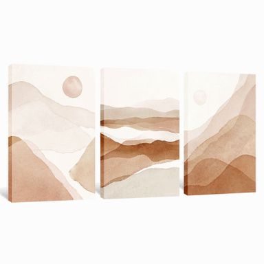 Beige Brown Modern Abstract Mountain 3 Piece Canvas Wall Art For Living Bedroom Office Home Decor 