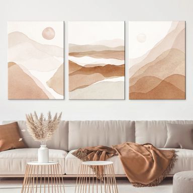 Beige Brown Modern Abstract Mountain 3 Piece Canvas Wall Art For Living Bedroom Office Home Decor 