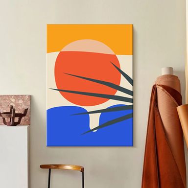 Mid Century Abstract Geometric Sunrise Modern Abstract 3 Piece Canvas Wall Art For Living Bedroom Office Home Decor