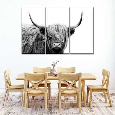 Highland Cow 3 Piece Canvas Wall Art For Living Bedroom Office Home Decor 