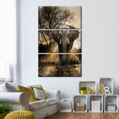 Elephant Sunset 3 Piece Canvas Wall Art For Living Bedroom Office Home Decor 