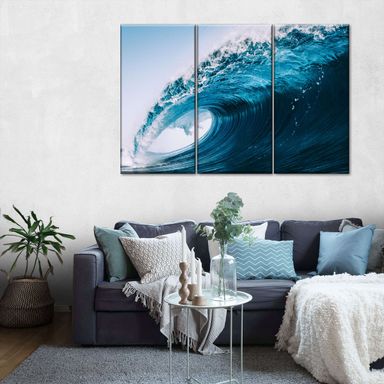 Blue Ocean Wave 3 Piece Canvas Wall Art For Living Bedroom Office Home Decor  