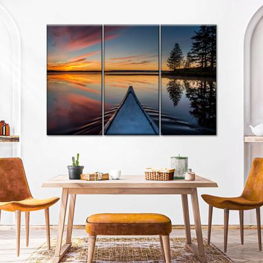 Canoe Sunset 3 Piece Canvas Wall Art For Living Bedroom Office Home Decor 