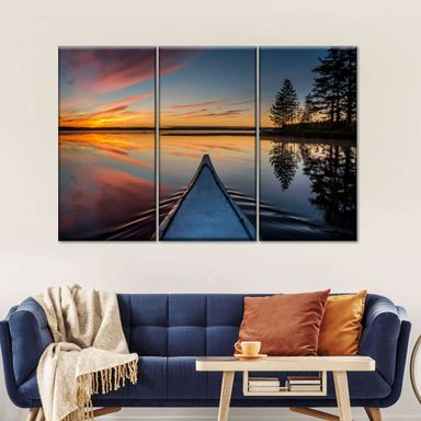 Canoe Sunset 3 Piece Canvas Wall Art For Living Bedroom Office Home Decor 