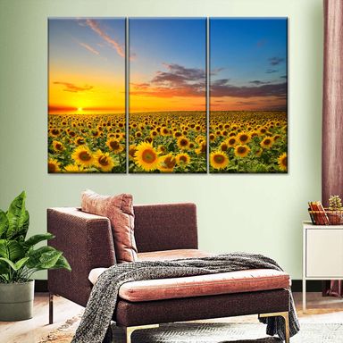  Sunflower Field 3 Piece Canvas Wall Art For Living Bedroom Office Home Decor 