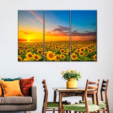  Sunflower Field 3 Piece Canvas Wall Art For Living Bedroom Office Home Decor 