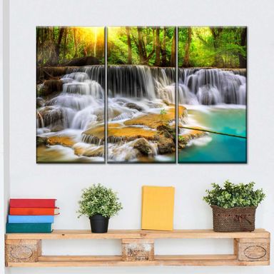 Erawan Falls 3 Piece Canvas Wall Art For Living Bedroom Office Home Decor 