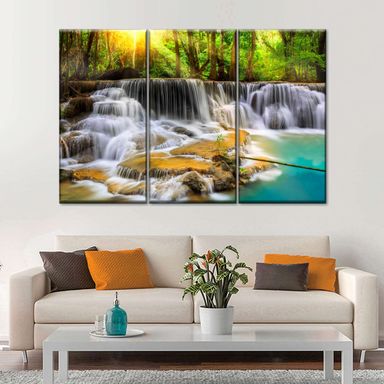 Erawan Falls 3 Piece Canvas Wall Art For Living Bedroom Office Home Decor 