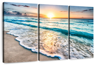 Foamy Beach Sunset 3 Piece Canvas Wall Art For Living Bedroom Office Home Decor 