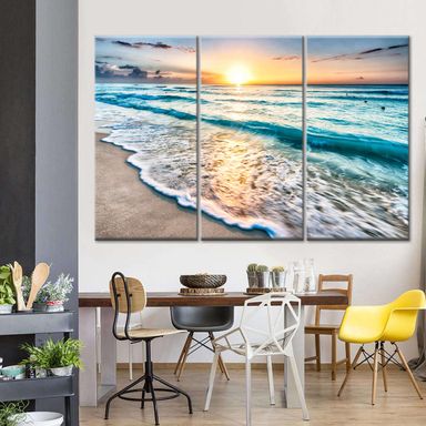 Foamy Beach Sunset 3 Piece Canvas Wall Art For Living Bedroom Office Home Decor 