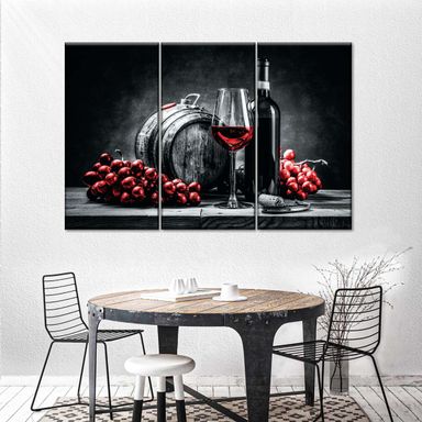 Wine And Grape 3 Piece Canvas Wall Art For Living Bedroom Office Home Decor  
