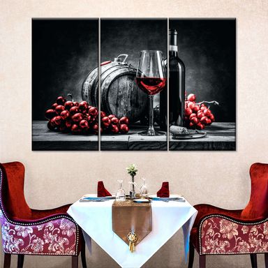 Wine And Grape 3 Piece Canvas Wall Art For Living Bedroom Office Home Decor  