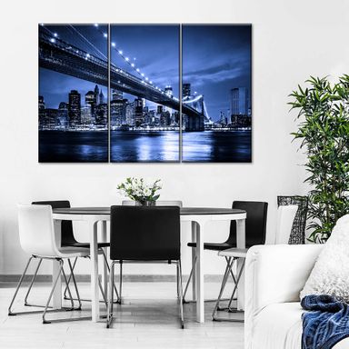 Blue Brooklyn Bridge 3 Piece Canvas Wall Art For Living Bedroom Office Home Decor 