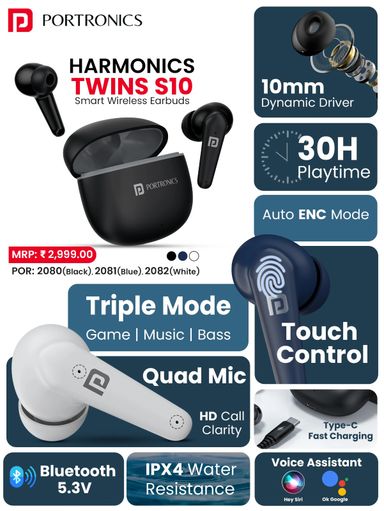 Portronics Harmonics Twins S10  TWS - Assorted Color
