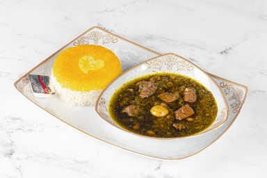 Ghorme Sabzi Stew with rice (with lamb meat)