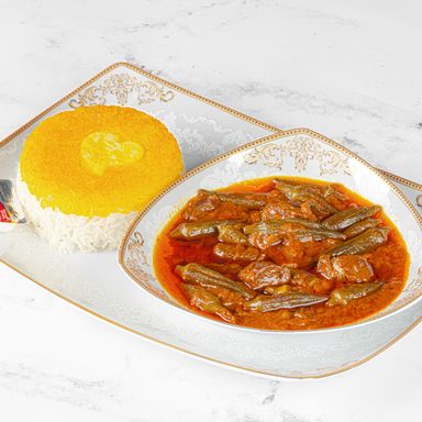 Okra Stew with rice (With lamb meat) - cholo khoresht bamieh